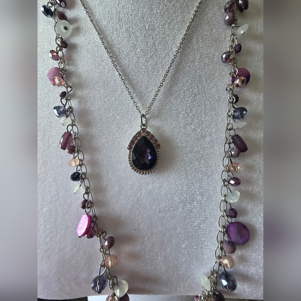 Cato Purple and Silver Multi-Stone Necklace - Picture 2 of 4